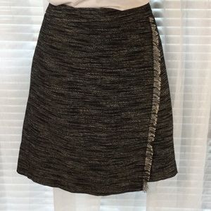 LOFT Faux Wrap-Tweed Black Skirt 6